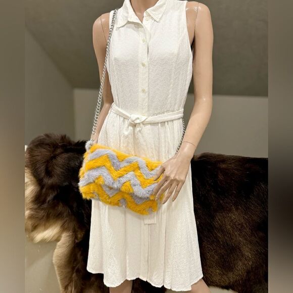 Real Mink Fur Colorblock Herringbone Pattern Handmade Slouchy Bag/Crossbody - Picture 11 of 16